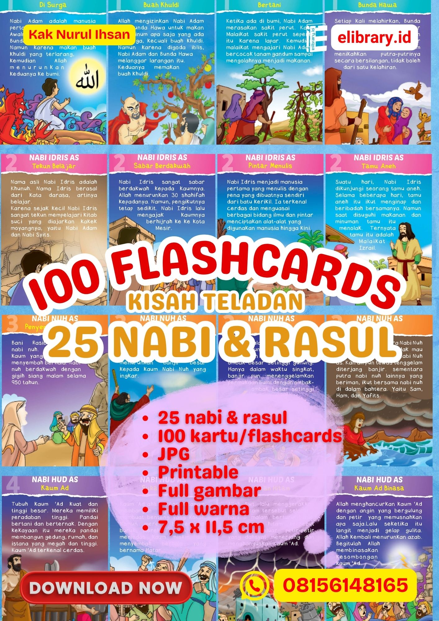 Download 100 Flashcards Kisah Teladan 25 Nabi dan Rasul Cover printable untuk anak, pelajar, guru, dan keluarga