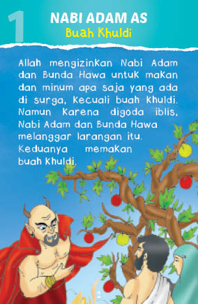 Download JPG printable 100 Kartu Kisah Teladan 25 Nabi dan Rasul; Nabi Adam AS dan Buah Khuldi