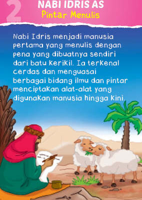 Download JPG printable 100 Kartu Kisah Teladan 25 Nabi dan Rasul; Nabi Idris AS Pintar Menulis