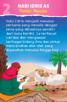 Download JPG printable 100 Kartu Kisah Teladan 25 Nabi dan Rasul; Nabi Idris AS Pintar Menulis
