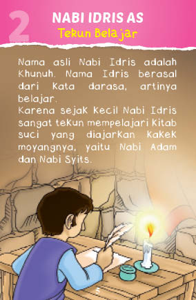 Download JPG printable 100 Kartu Kisah Teladan 25 Nabi dan Rasul; Nabi Idris AS Tekun Belajar