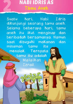 Download JPG printable 100 Kartu Kisah Teladan 25 Nabi dan Rasul; Nabi Idris AS dan Tamu Aneh