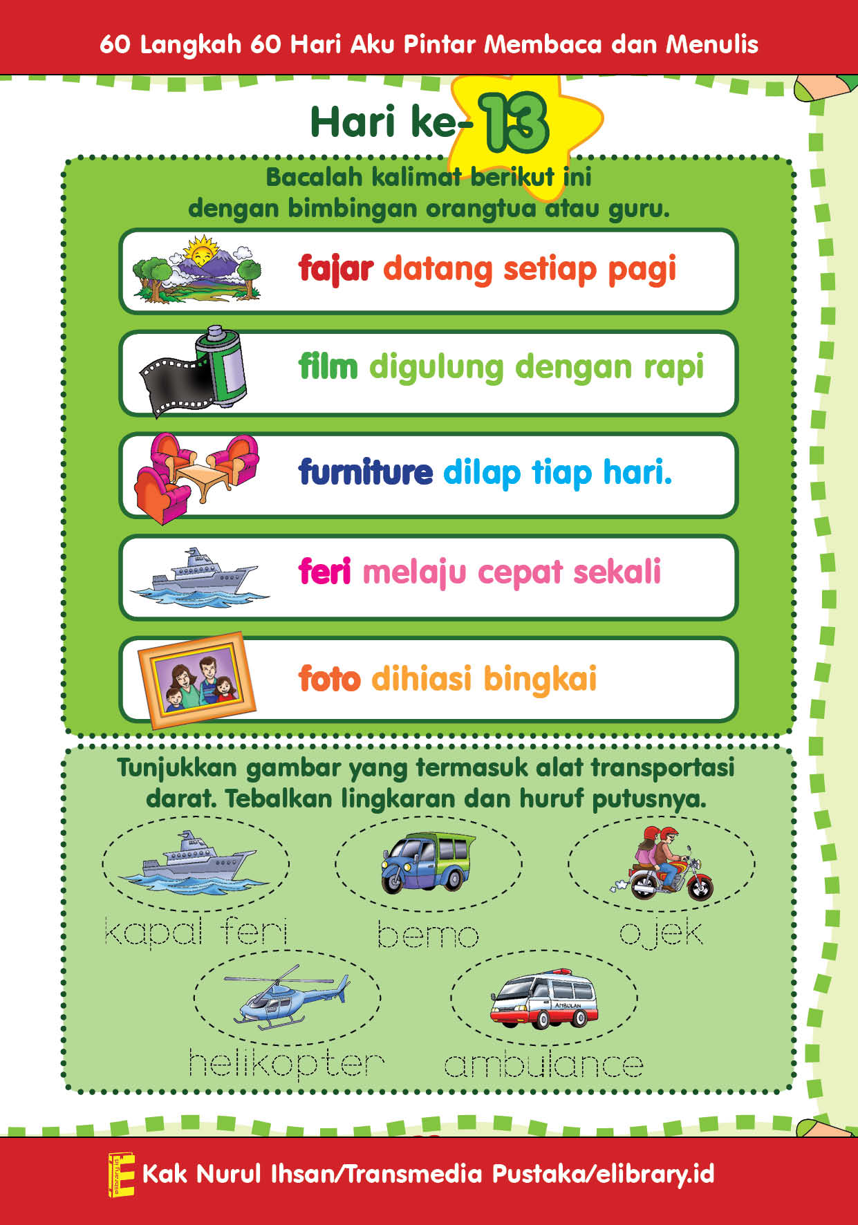 13. 60 langkah 60 hari aku pintar membaca dan menulis; Kata fa fi fu fe fo