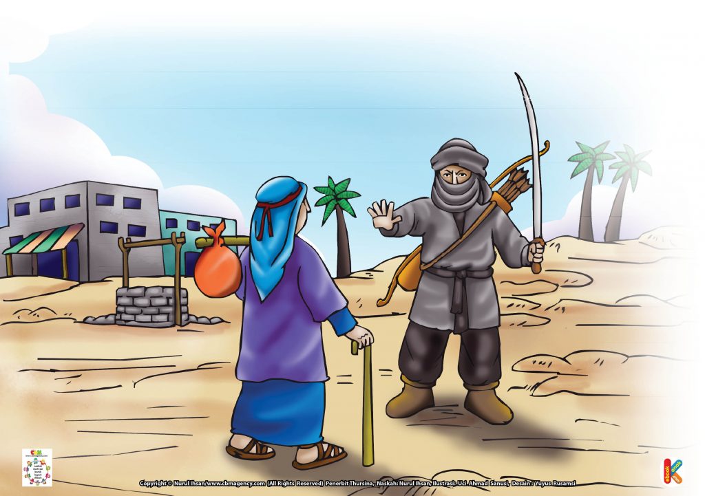 Download Gambar Gratis Asmaul Husna for Kids 94 Al-Haadii Perampok yang Minta Dibacakan Ayat Al-Qur’an