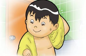 Untuk mandi, Husna mengisi air ke dalam bak mandi secukupnya. Setelah mandi, tak lupa Husna mematikan krannya.