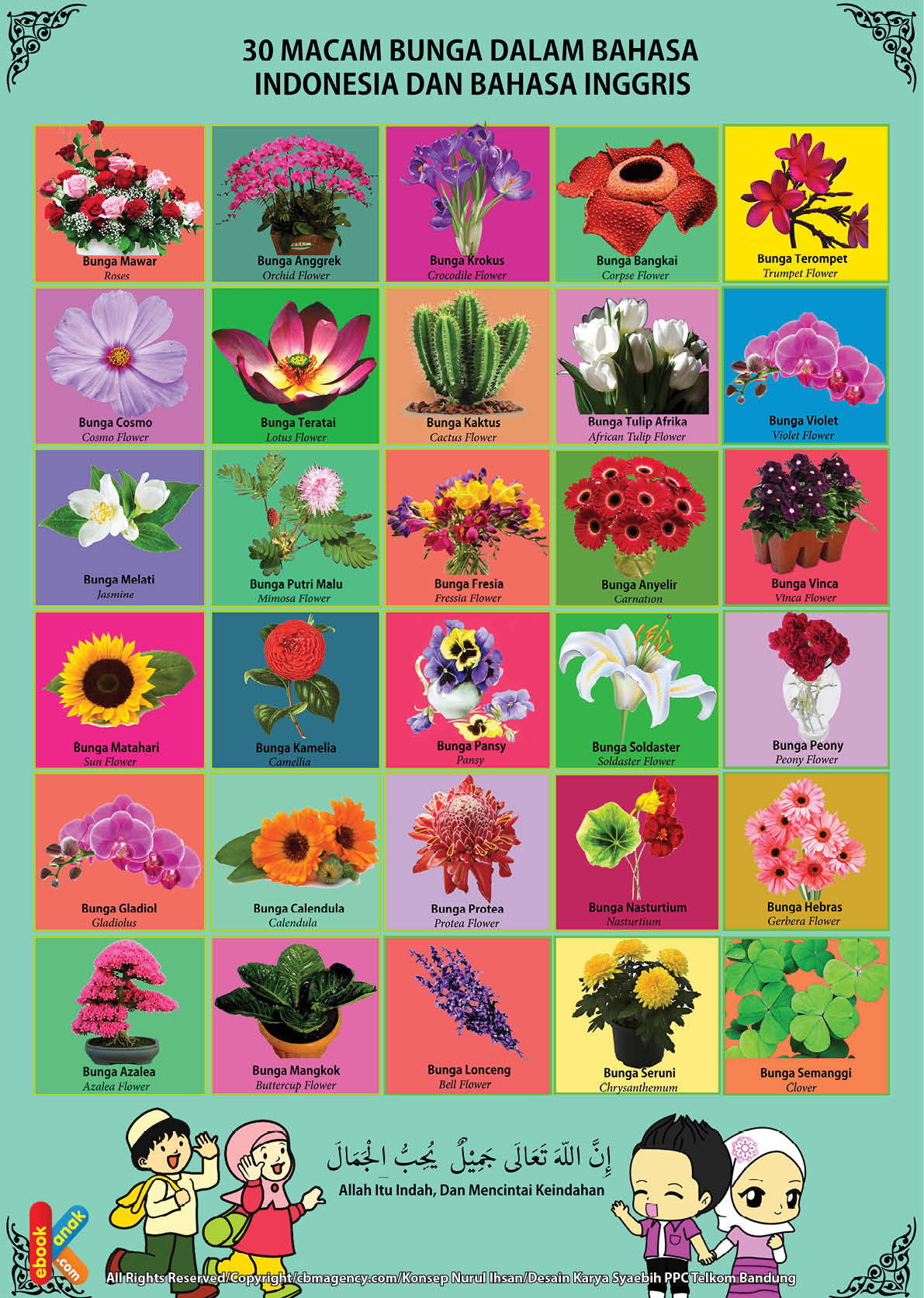 Poster Belajar Mengenal 30 Bunga  2 Bahasa  Ebook Anak