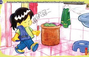 ilustrasi seri kebiasaan anak shalih jangan suka bernyanyi di kamar mandi