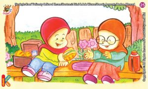 ilustrasi seri kebiasaan anak shalih jika punya makanan suka berbagi