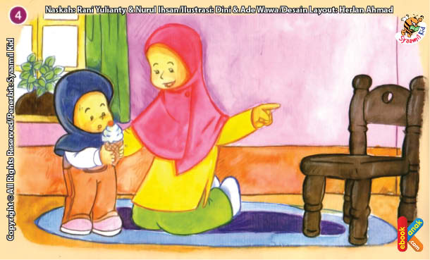 ilustrasi seri kebiasaan anak shalih makan sambil duduk