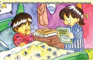 ilustrasi seri kebiasaan anak shalih memakai baju tidur agar tidurmu lebih nyaman