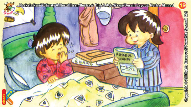 ilustrasi seri kebiasaan anak shalih memakai baju tidur agar tidurmu lebih nyaman