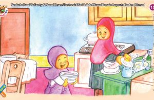 ilustrasi seri kebiasaan anak shalih membereskan bekas makanan