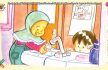 ilustrasi seri kebiasaan anak shalih mencuci tangan setelah selesai makan