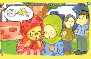 ilustrasi seri kebiasaan anak shalih menghibur teman yang sedih