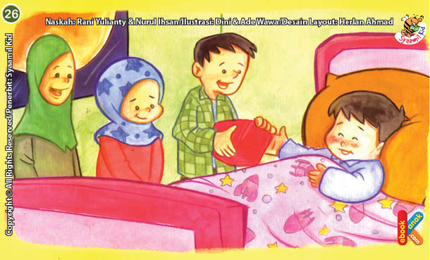 ilustrasi seri kebiasaan anak shalih menjenguk teman jika sakit