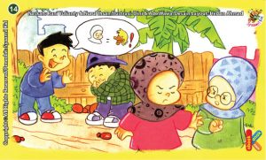 ilustrasi seri kebiasaan anak shalih sabar jika ada teman mengejekmu