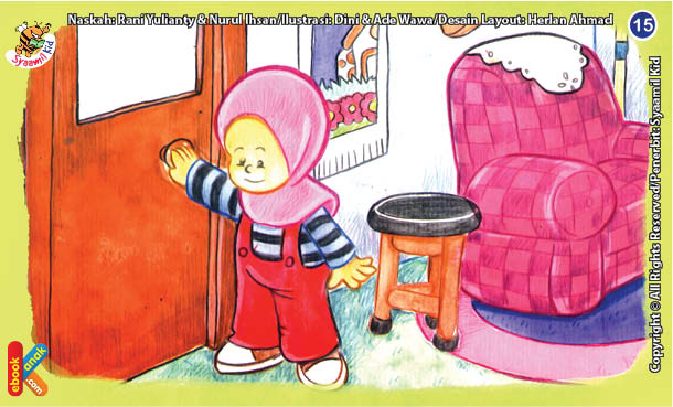 ilustrasi seri kebiasaan anak shalih selalu menutup pintu kamar mandi