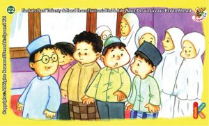 ilustrasi seri kebiasaan anak shalih shalat berjamaah bersama teman di masjid