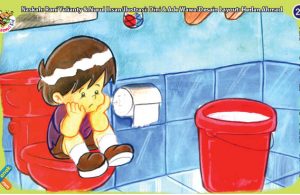 ilustrasi seri kebiasaan anak shalih tidak berzikir di kamar mandi