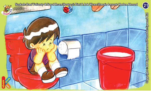 ilustrasi seri kebiasaan anak shalih tidak berzikir di kamar mandi