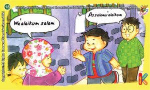 ilustrasi seri kebiasaan anak shalih ucapkan salam jika bertemu teman