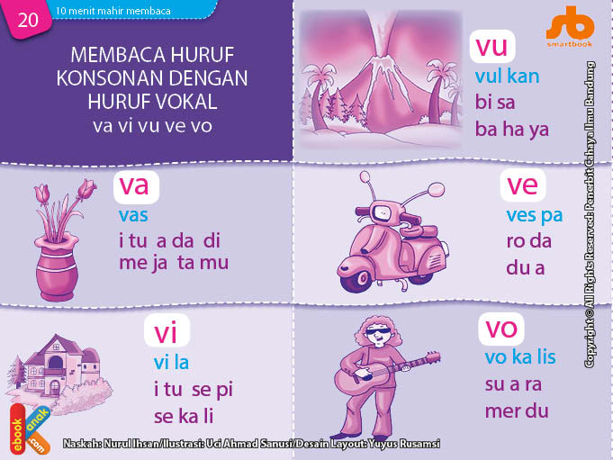 baca dan download gratis 10 menit mahir membaca, Membaca Huruf Konsonan dengan Huruf Vokal va, vi, vu, ve, vo