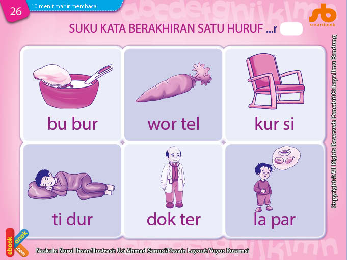 baca dan download gratis 10 menit mahir membaca, Suku Kata Berakhiran Satu Huruf “…r”