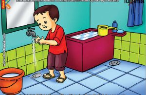 ilustrasi seri belajar islam sejak usia dini ayo belajar berwudhu, Alif Berwudhu Sebelum Shalat Subuh