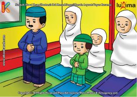 ilustrasi seri belajar islam sejak usia dini ayo belajar berwudhu, Alif Shalat Subuh Berjamaah Bersama Keluarga