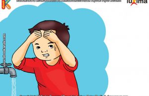 ilustrasi seri belajar islam sejak usia dini ayo belajar berwudhu, Ketika Berwudhu, Alif Membasuh Muka dari Pangkal Rambut sampai Dagu