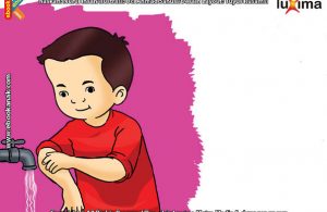 ilustrasi seri belajar islam sejak usia dini ayo belajar berwudhu, Ketika Berwudhu, Alif Membasuh Tangan Kanan dan Tangan Kiri