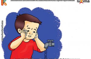 ilustrasi seri belajar islam sejak usia dini ayo belajar berwudhu, Ketika Berwudhu, Alif Membasuh dari Telinga Kanan sampai Telinga Kiri