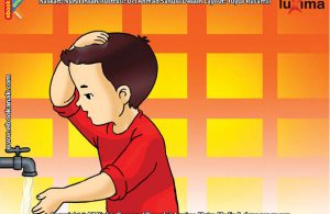 ilustrasi seri belajar islam sejak usia dini ayo belajar berwudhu, Ketika Berwudhu, Alif Mengusap Seluruh Kepala