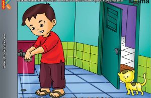 ilustrasi seri belajar islam sejak usia dini ayo belajar berwudhu, Ketika Berwudhu, Alif Menyela-Nyela di Antara Jari-Jari Kedua Tangannya