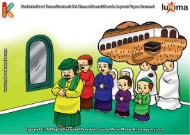 ilustrasi seri belajar islam sejak usia dini ayo kita shalat, Alif Shalat Menghadap Kiblat Lokasi Kabah di Masjidil Haram Mekah