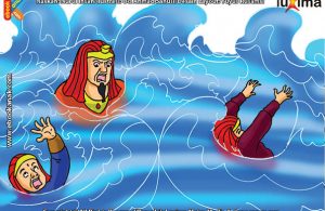ilustrasi seri belajar islam sejak usia dini mengenal asmaul husna, Allah Berkuasa Menenggelamkan Firaun yang Sombong di Laut Merah