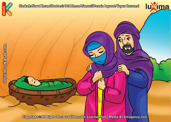ilustrasi seri belajar islam sejak usia dini mengenal asmaul husna, Allah Menyelamatkan Nabi Ibrahim di dalam Gua dari Bahaya dan Kelaparan