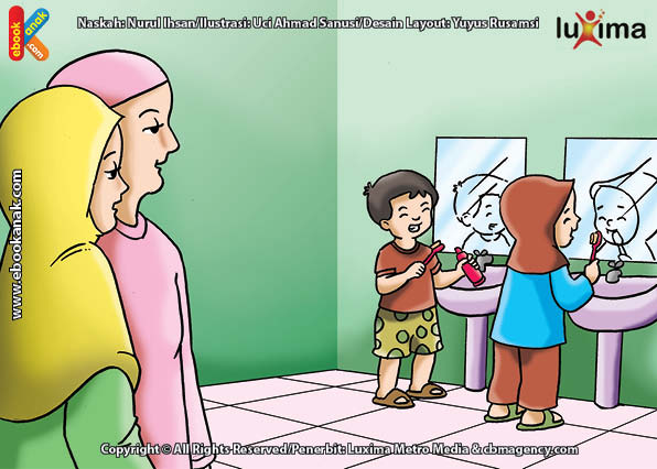 ilustrasi seri belajar islam sejak usia dini mengenal islam agamaku, Menggosok Gigi Membuat Mulut Bersih dan Disukai Allah