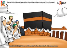 ilustrasi seri belajar islam sejak usia dini mengenal rukun islam, Jamaah Haji Melaksanakan Thawaf Mengelilingi Kabah 7 Kali