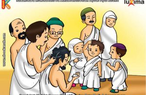 ilustrasi seri belajar islam sejak usia dini mengenal rukun islam, Jamaah Haji Mencukur Rambut atau Tahallul Setelah Ibadah Sai