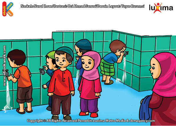 ilustrasi seri belajar islam sejak usia dini mengenal rukun islam, Kita Harus Berwudhu Sebelum Shalat