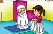 ilustrasi seri belajar islam sejak usia dini mengenal rukun islam, Perempuan Shalat Pakai Mukena Tertutup, Kecuali Tampak Wajah