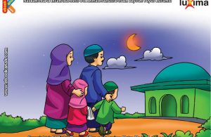 ilustrasi seri belajar islam sejak usia dini mengenal rukun islam, Shalat Tarawih Dilaksanakan Berjamaah di Masjid di Bulan Ramadan