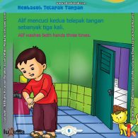 seri belajar islam sejak usia dini Ayo Belajar Berwudhu, Ketika Berwudhu, Alif Mencuci Kedua Telapak Tangan