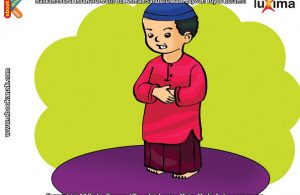 ilustrasi seri belajar islam sejak usia dini ayo kita shalat, Alif Membaca Doa Iftitah, Al Fatihah, dan Surat Pendek Lain Sambil Bersedekap