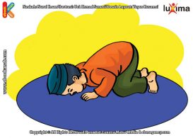 ilustrasi seri belajar islam sejak usia dini ayo kita shalat, Ayah Bersujud dengan Tujuh Anggota Badan Menempel di Lantai