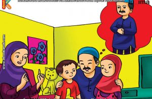 ilustrasi seri belajar islam sejak usia dini ayo kita shalat, Ayah Mengajak Semua Keluarga Shalat Isya Berjamaah