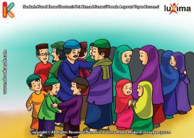 ilustrasi seri belajar islam sejak usia dini ayo kita shalat, Shalat Idul Fitri Dua Rokaat di Lapangan