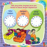 ebook seri belajar islam sejak usia dini Ayo Belajar Hadits, Lembar Aktivitas PAUD TK Melengkapi Jarum Jam Sesuai Kegiatan