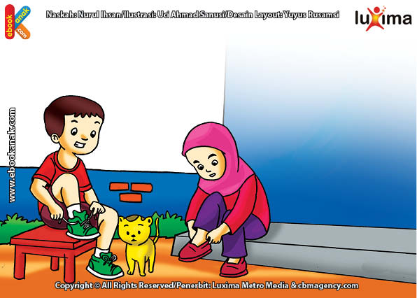 Vektor Tegak Gambar Kartun  Anak Memakai Sepatu 